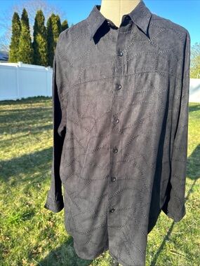 Vintage Black Sueded Button Up Shirt Gothic Frankenstein Stitching Mens Size 2XL